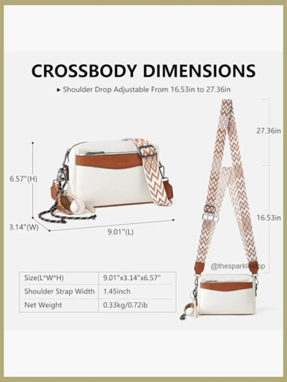 Small Vegan Leather Crossbody Purse with Triple Zip Compartments and Adjustable